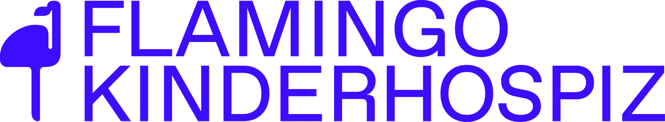 Logo des Flamingo Kinderhospiz in Blau mit Flamingo und Wortmarke